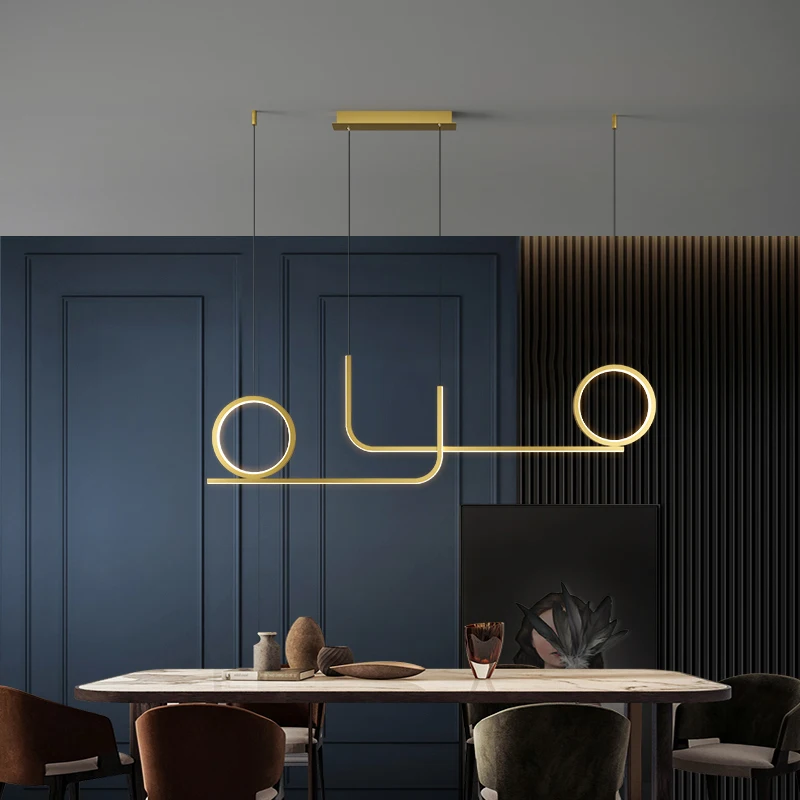 

Geometric simple LED chandelier black/gold/white aluminum bar restaurant chandelier hanging wire adjustable lamps