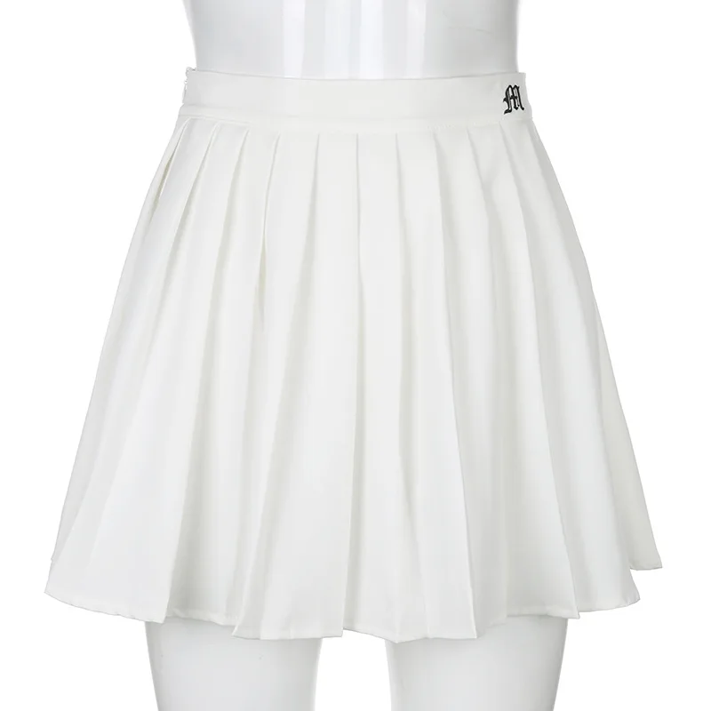 

White Pleated Skirt Short Woman Elastic Waist Mini Skirts Sexy Mircro Summer Embroidery Mini Tennis Skirt New Preppy 2021