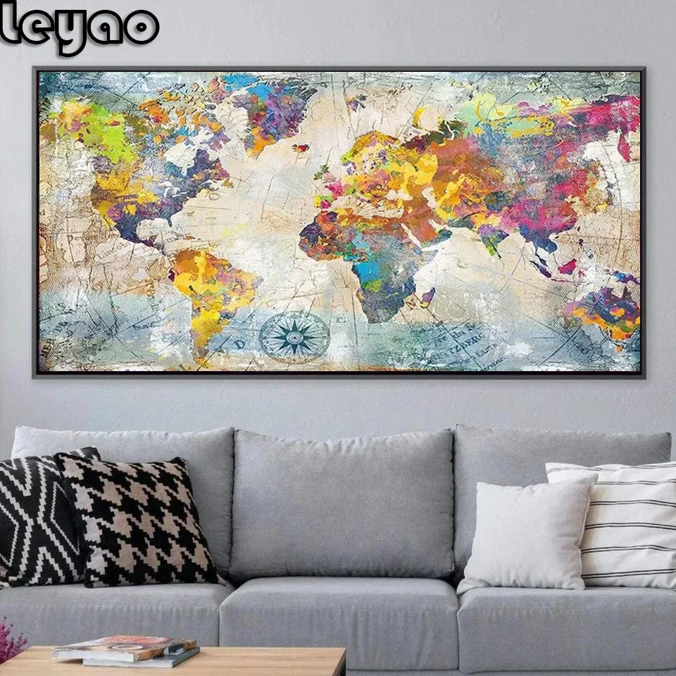 Современные картины красочная карта мира 5d алмазная живопись своими руками