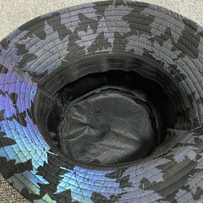 Women Rainbow Bucket Hat Maple Leaf Reflective Light Unisex Club Disco Hip Hop Hat Street Headwear Wide Brim Fisherman Cap