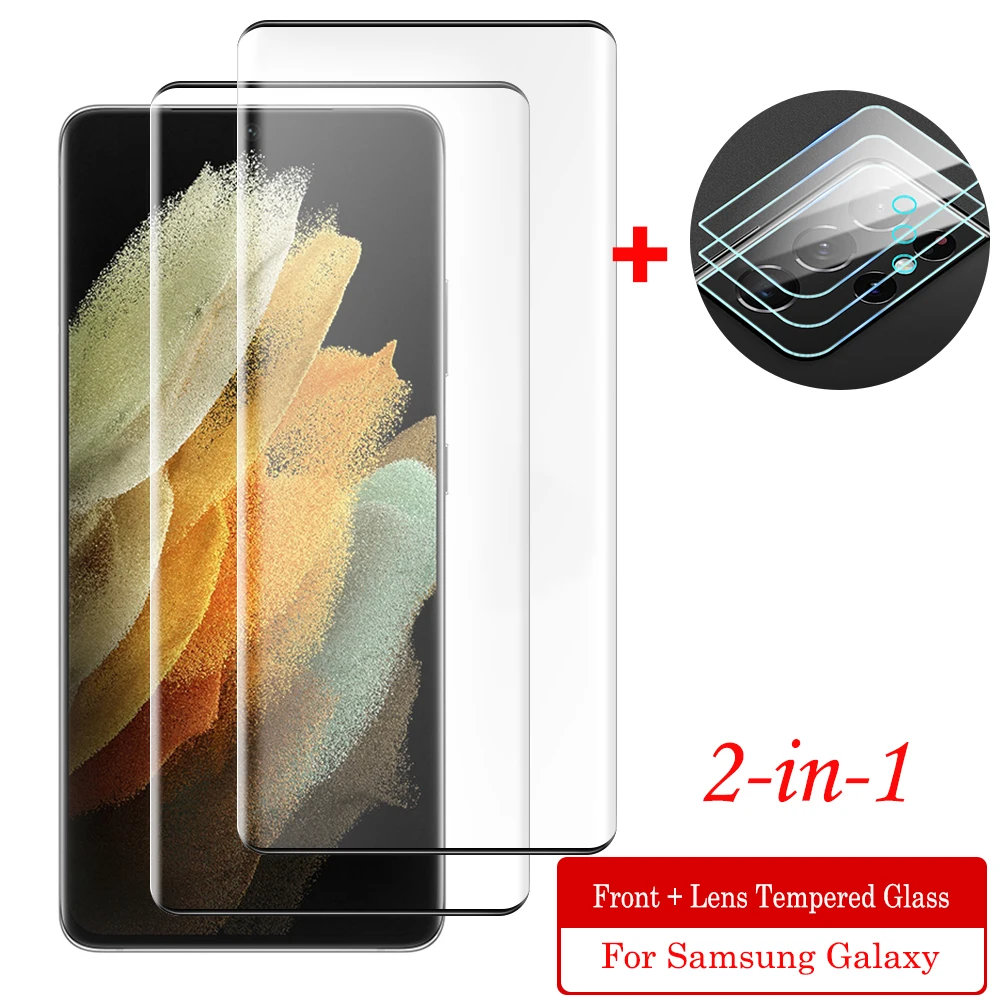 

Изогнутое защитное стекло 2 в 1 для Samsung Galaxy S21 Ultra S20 FE Plus, закаленное стекло для объектива Samsung S20 Ultra Plus, защита