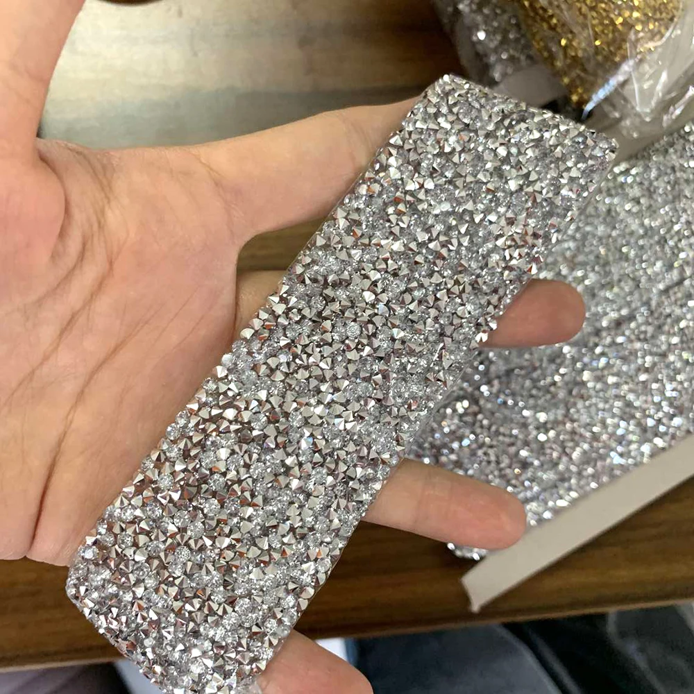 Ширина 4 см серебряная цепочка Стразы для чашек лента горячей фиксации