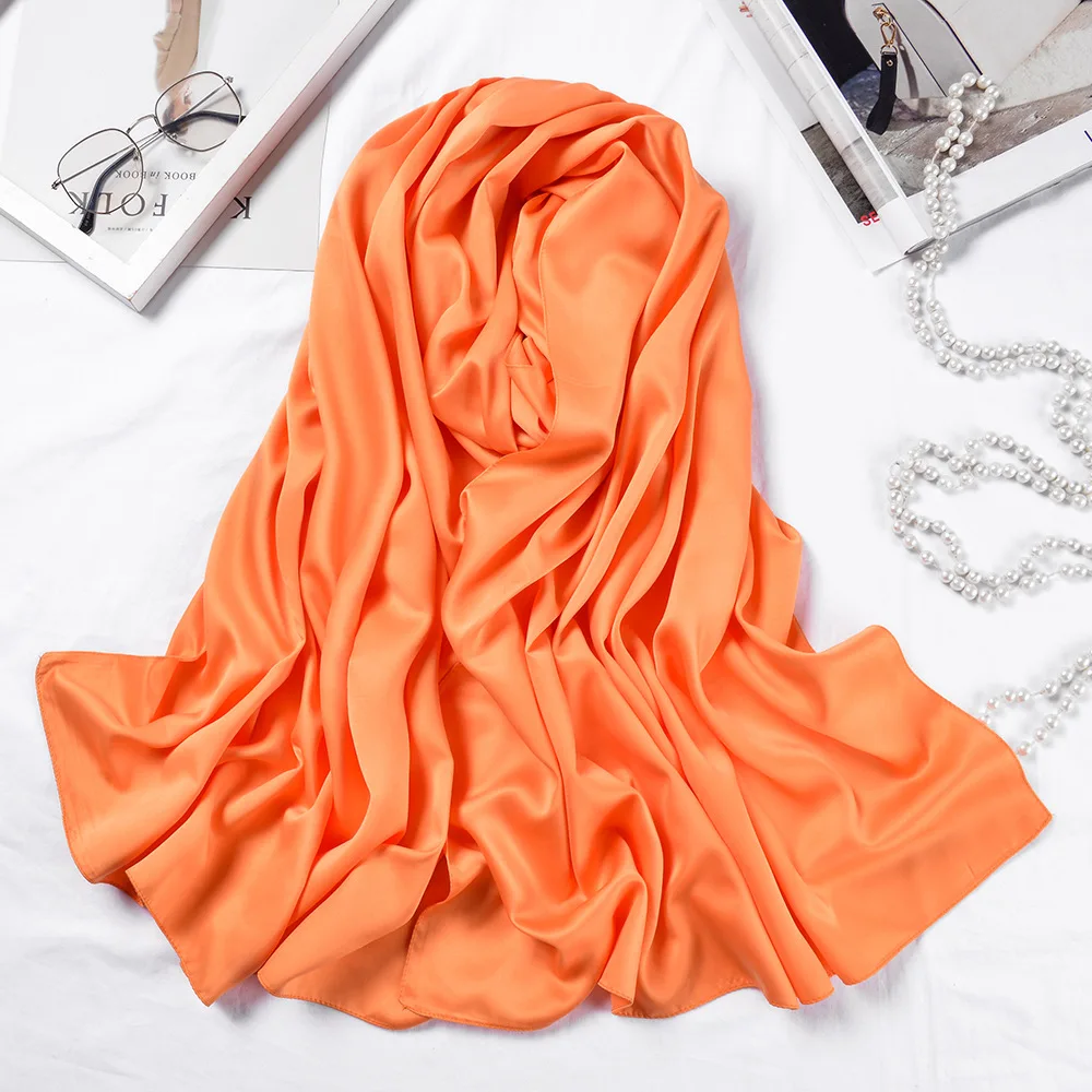 

70*190cm Women Long Scarves Solid Color Silk Satin Hijab Shawls Elegant Female Big Poncho Scarfs