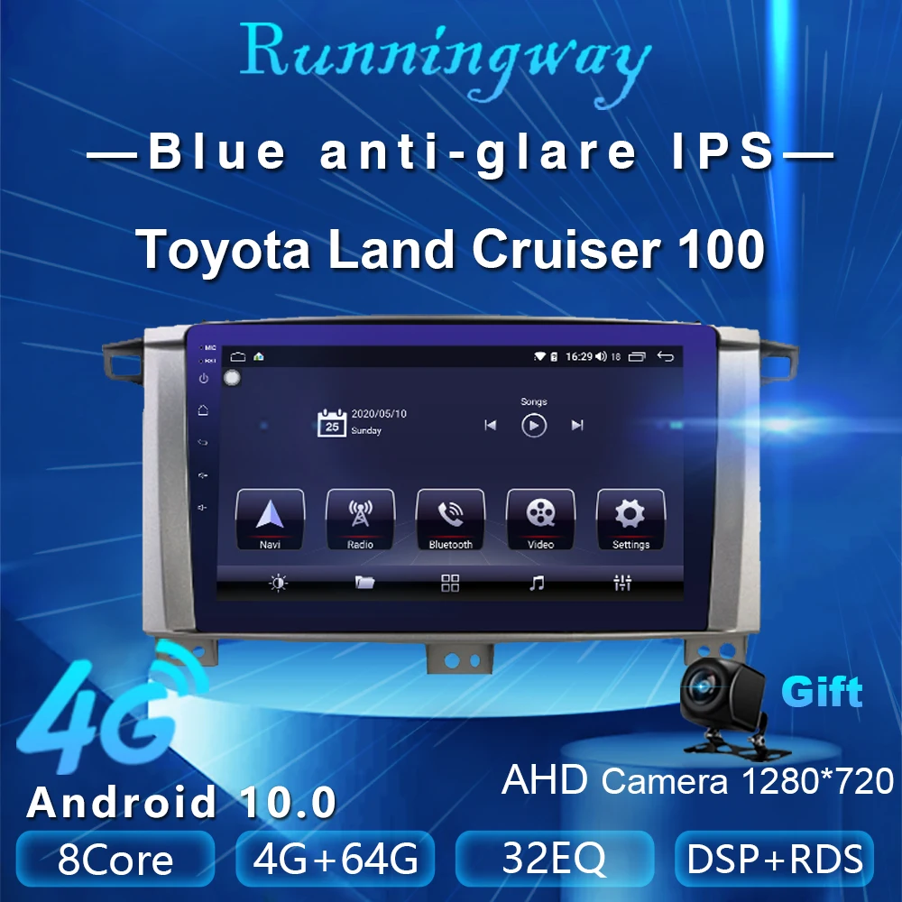 Runningway Android 10 0 автомобильный DVD для Toyota Land Cruiser LC 100 2002 2007 4G + 64G Автомобильный Радио