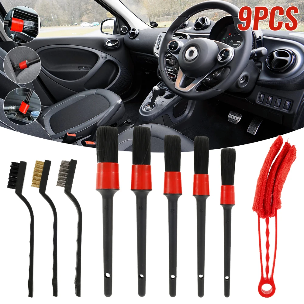 

9pcs Auto Detail Brush Set Car Cleaning Detailing Tools Dashboard Air Outlet Clean Brush Kit Portable Car Wash Accessories