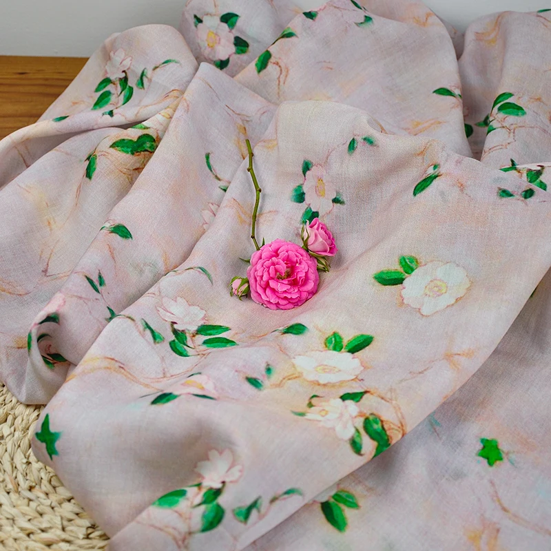 

High quality ramie fabric Floral printing tissu High end robe dress pants shirt coat material