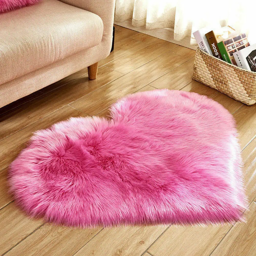 Hot Pink Пушистый Противоскользящий ковер с искусственным мехом в форме сердца, коврик для спальни, 1 шт - Цвет: Hot Pink