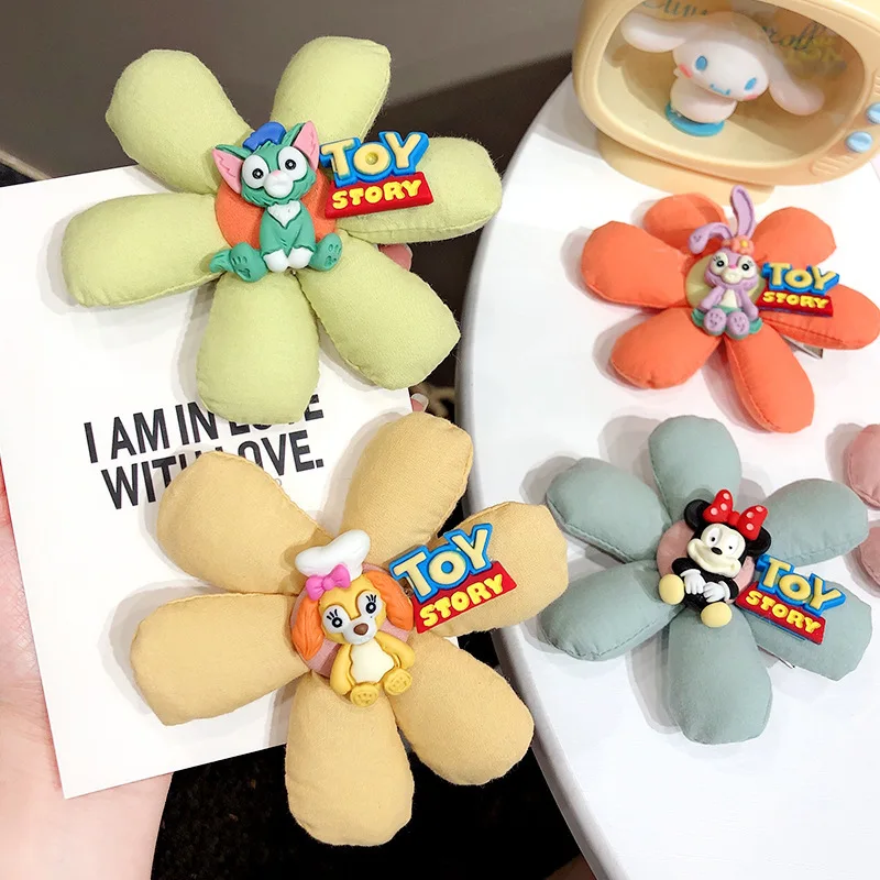 

Модная женская заколка для волос Disney, зажим для волос с трехмерным подсолнухом и мультяшным утконосом, женские цветные тканевые аксессуары ...