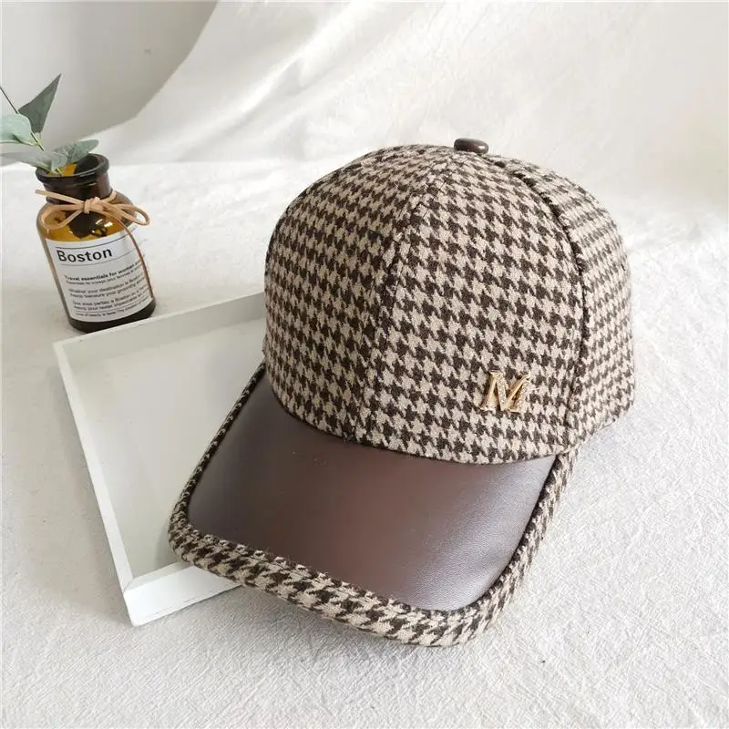 British Houndstooth Face Caps For Women Men Streetwear Checked Snapback Hip Hop Baseball Cap Bone Trucker Hat Chapeau Homme