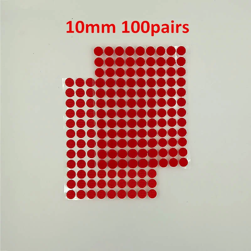 Red 10mm 100pairs 100 пар Самоклеящиеся Застежки лента 10/15/20/25/30 мм сильный клей точки Стикеры крюк и петля; цвет белый, черный; Круглый Монеты нейлоновая лента - Цвет: Red 10mm 100pairs