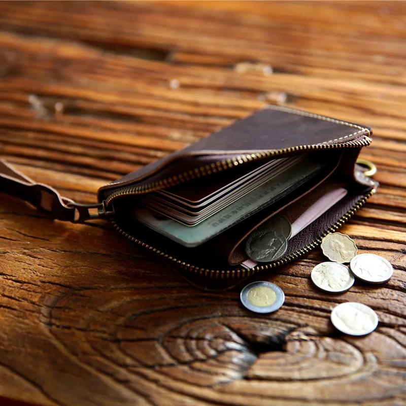 Мужской винтажный кошелек из 100% натуральной кожи короткий ручной работы