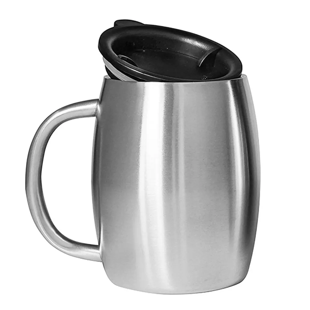 

Portable Milk Cups Coffee Mugs Stainless Steel Travel Mug Double Wall Insulated Anti-Heated With Lid Shatterproof Cups Silver