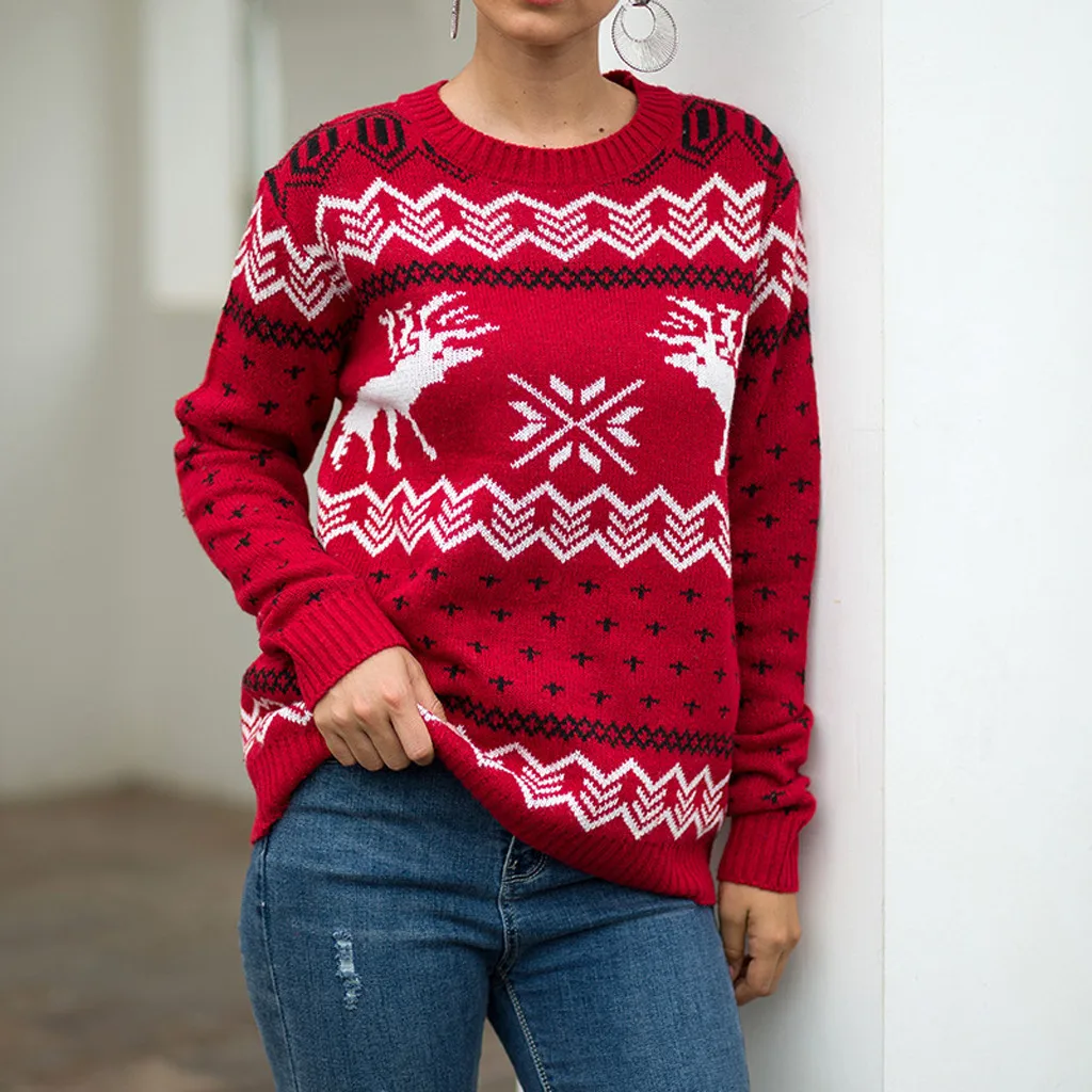 New Christmas Sweater Women Winter Knitted Female O-Neck Jumper Pullover Long Sleeve Knit Tops Pull Femme | Женская одежда