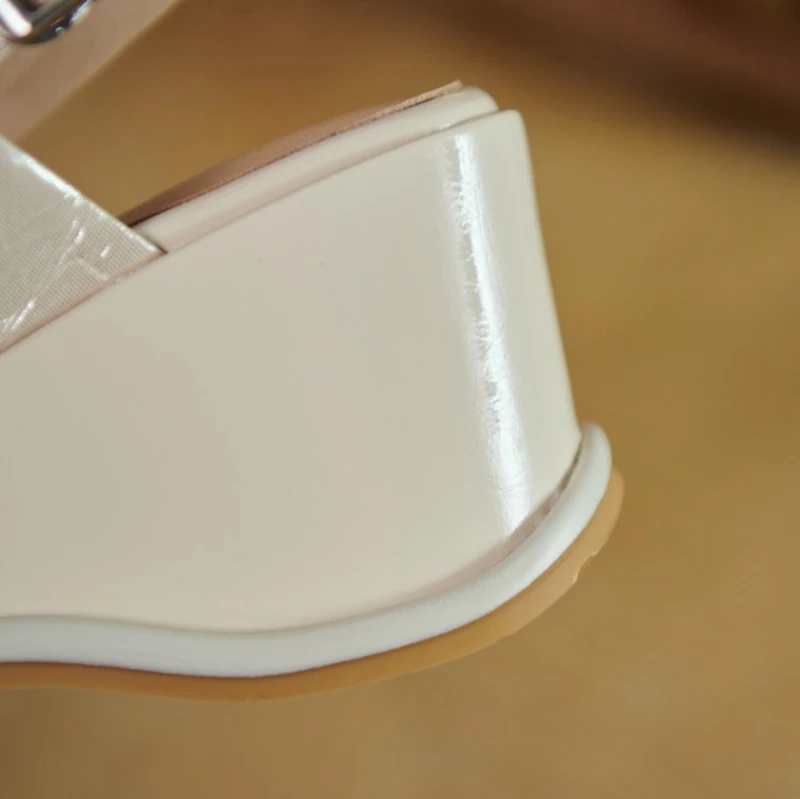 

ORCHALISA 2021New Women wedge sandals sheepskin real leather high heels 7cm open toe summer Shoes slingbacks buckle size 34-40