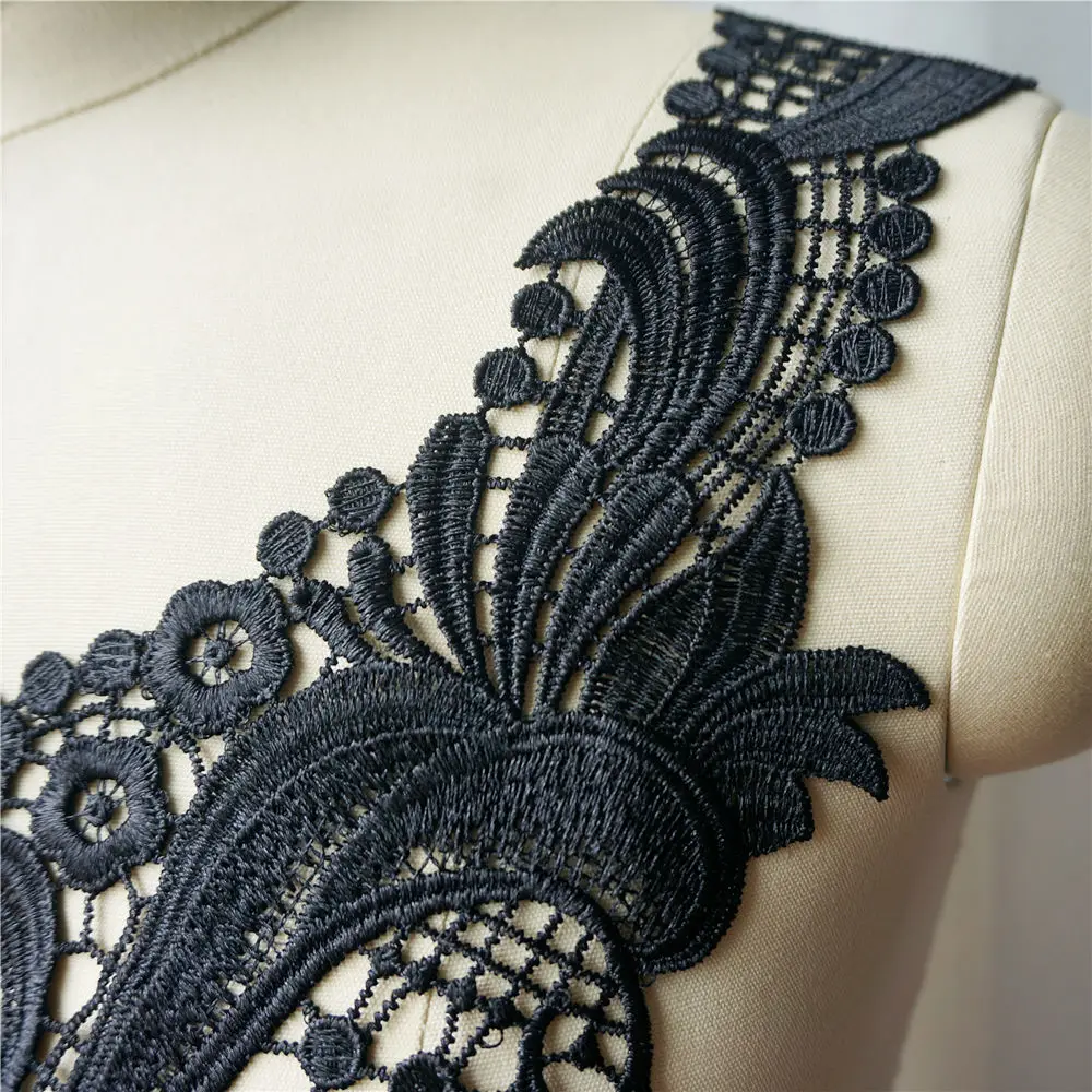 Черный цветок воротник вышитые свадебное платье аппликация кружева текстильные