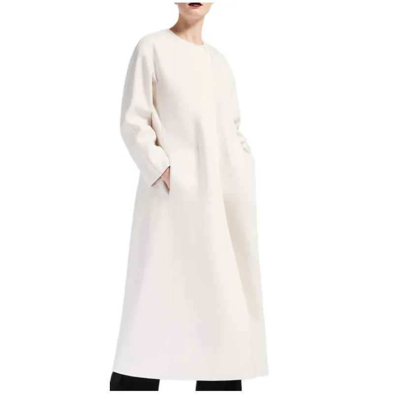 

Женское шерстяное пальто x-long трапециевидной формы, осенне-зимнее модное приталенное пальто с круглым вырезом и поясом из смешанной шерсти