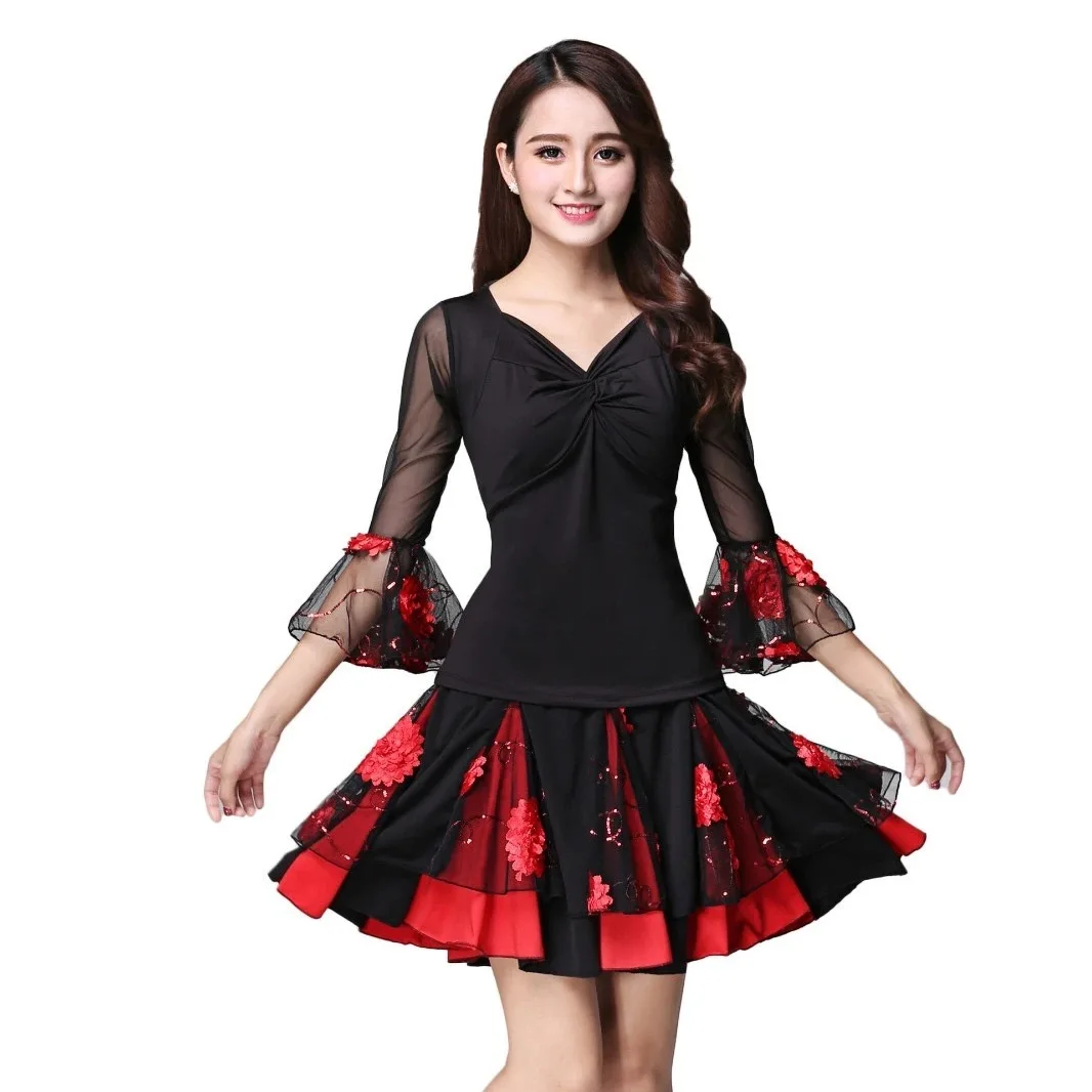 

2020 Ballroom Dance Costume Tops Flamenco Blouses Standard Modern Outfits Waltz Latin Salsa Rumba Dancewear Tops Long Sleeves