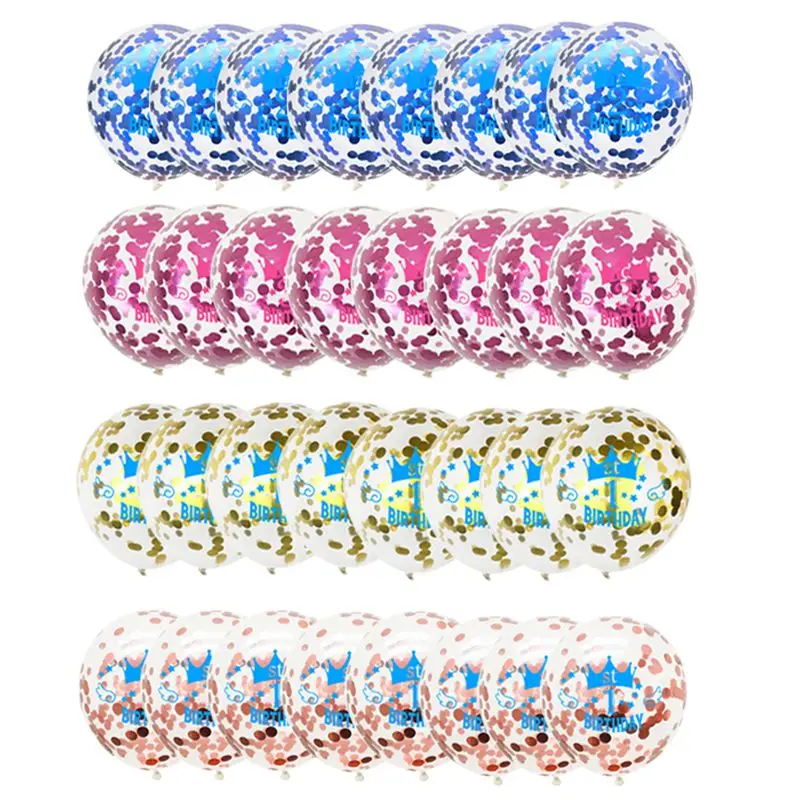1/2/3 Years Old Baby Kids Birthday 12inch Crown Confetti Transparent Latex Balloon Set Boy Girl Happy Party Supplies | Дом и сад
