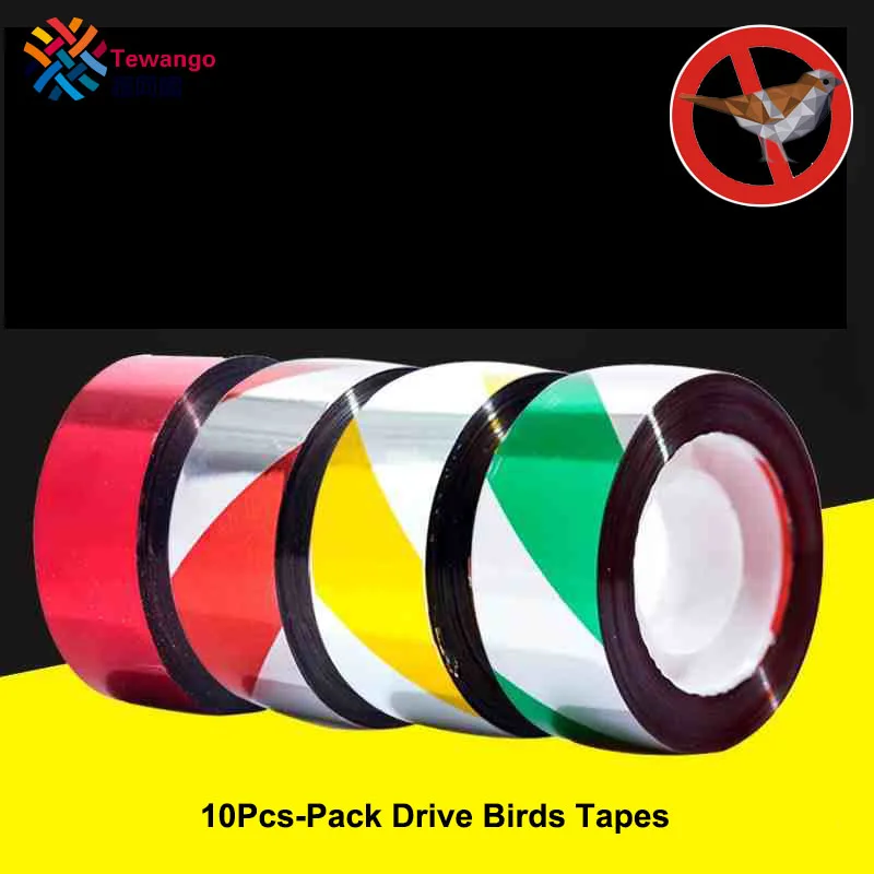 

Tewango 10 Roll-Pack Anti-Bird Color Tape Drive Birds Light Reflect 25MM*50M Scare Repeller Ribbon