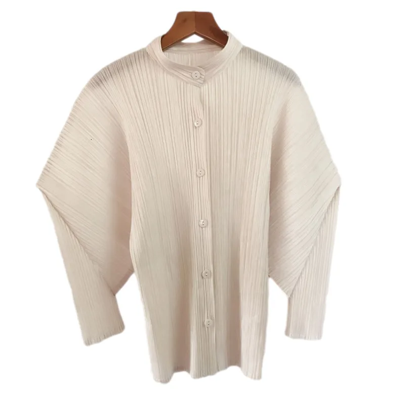 

LANMREM 2020 fashion new pleated famale's blouse solid color pleated blouse stand collar Single-breasted shirt for women YH672