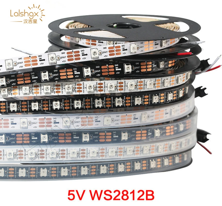 DC5V WS2812b синхро-адаптер длиной 1 м/5 м IP30/IP65/IP67 индивидуально адресуемых светодиодные полосы светильник 30/60/144 пикселей, умный RGB светодиодный светильник лента