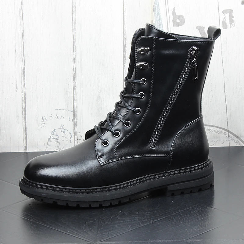 Мужские повседневные мотоциклетные ботинки в стиле панк черные из натуральной