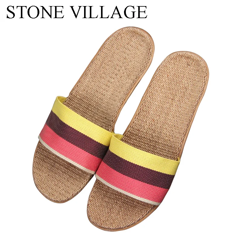 STONE VILLAGE Женские Летние льняные домашние тапочки обувь на плоской подошве