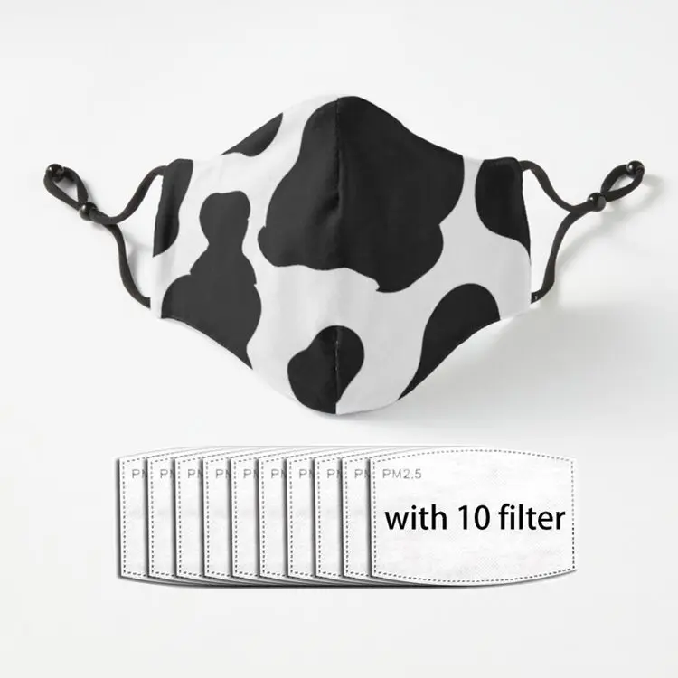 

Black and White Cow Pattern Print New Protective Kid Mask Washable Clear Face Mask Cute Hanging Ear Mask Outdoor Riding Mask