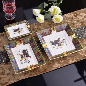 Handmade Art Grid Pattern Ceramic Cigar Ashtray Nice Luxury Smoke Ash Tray Holder Cigars Home Table Desk Accessories Decor Gifts