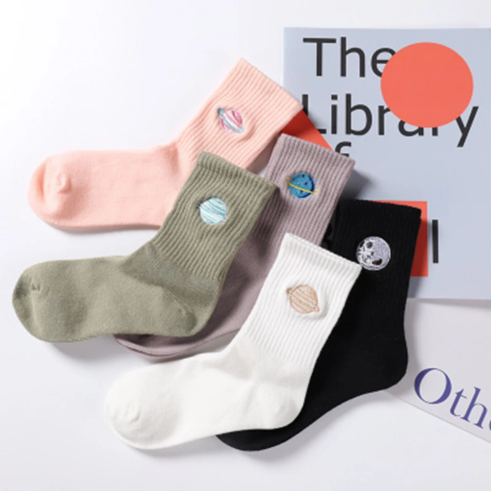 Японские длинные носки с вышивкой мультяшными планетами модные женские