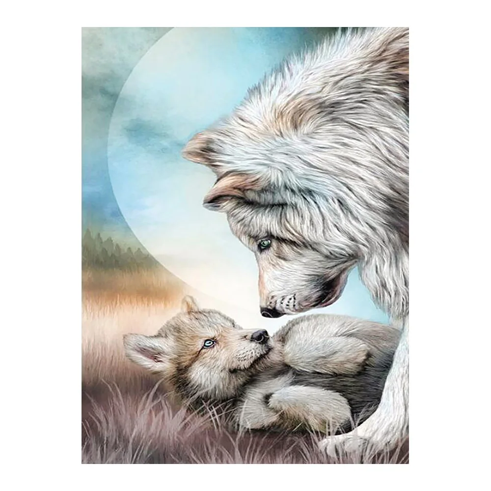Алмазная живопись с изображением яркой Луны прерии волка животных Круглая