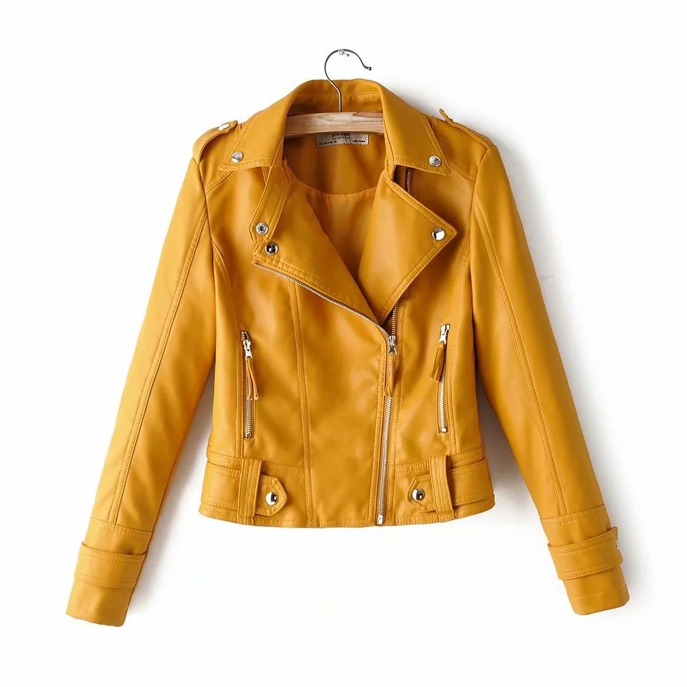Wind 21 autumn and winter new leather dress female slim leather jacket motorcycle commuter versatile coat enlarge