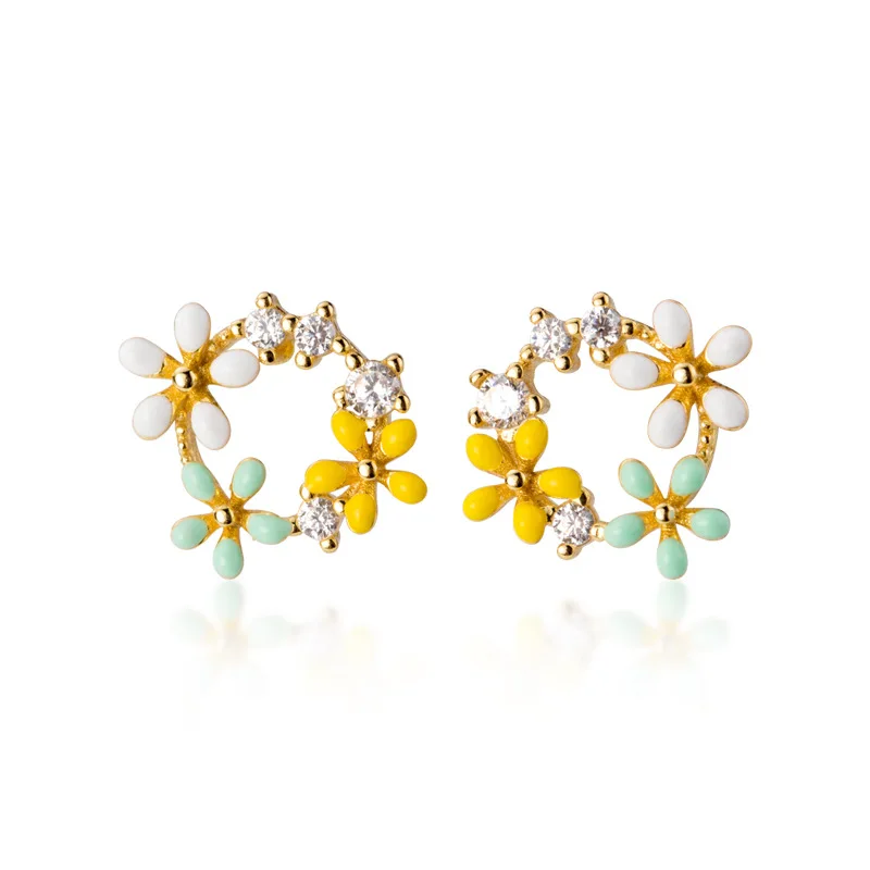 

MloveAcc Silver 925 Jewelry Stud Earrings for Women 925 Sterling Silver Enamel Flower Wedding Engagement Statement Jewelry