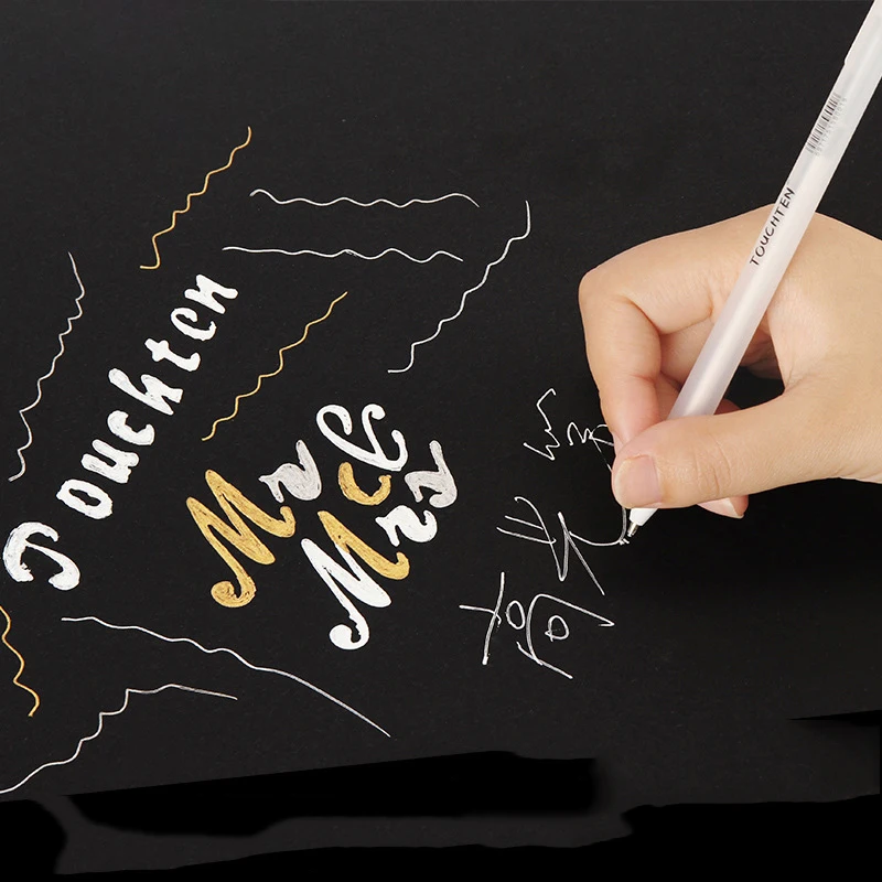 Гелевые ручки 3 цветов 8 шт. белые золотые серебряные для рисования на черной