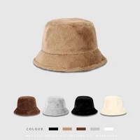 new fashion buckets hats for women girls rabbit fur solid color fisherman hat autumn winter ladies fishing cap warm panama hats