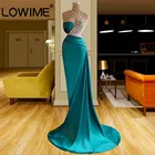 Элегантные зеленые вечерние платья с бусинами 2021, сатиновые арабские женские свадебные вечерние платья с длинным шлейфом, платья для выпускного вечера, платье