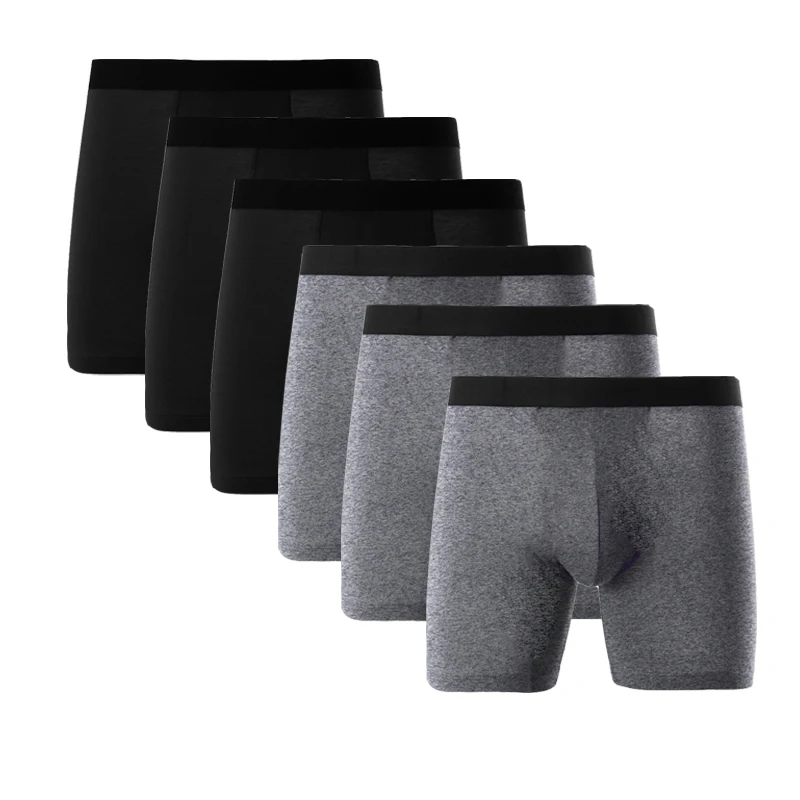 Europe Size Sexy Men Underwear Cotton Long Leg Boxer Shorts Cuecas U Convex Pouch Panties Male Underpants Calzoncillos 6pcs/Lot