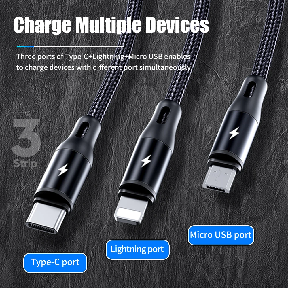 ROCK USB кабель для iPhone 11 XS Max XR X 8 7 6 Xiaomi Samsung зарядное устройство 3 в 1 Micro Type C шнур
