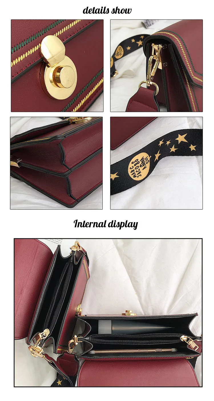 Bag for women new Korean style straddle bag outdoor travel chic wide band sewing fashion one shoulder small square bag
