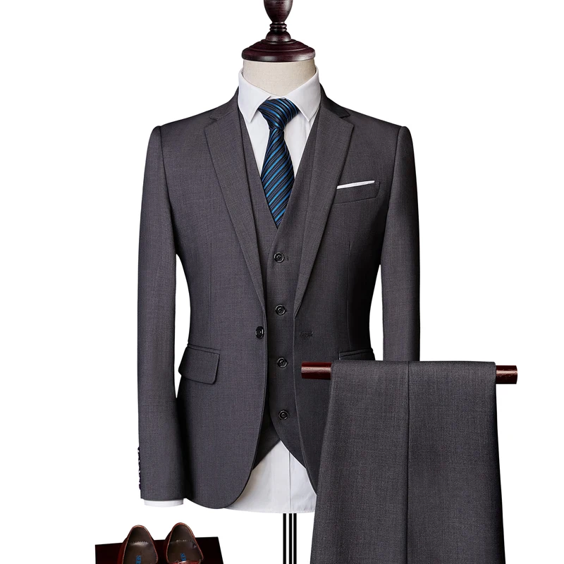 

2021 New Fashion Men's Casual Business Suit Slim fit tuxedo 3 Pieces Set / Male One Button Blazers Trousers Pants Vest Waistcoat