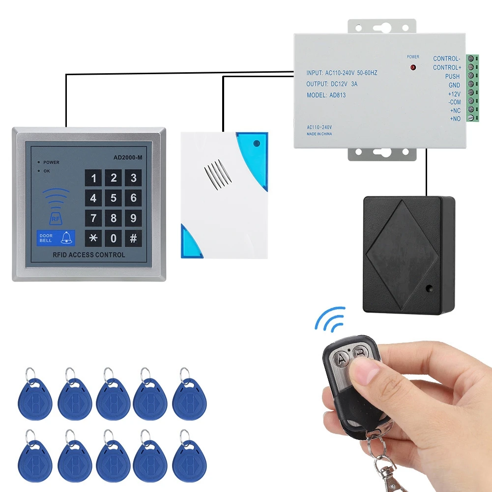 Door Access Control System Electric Lock Remote Doorbell Power Supply 10keyfobs AD2000M Entry | Безопасность и защита