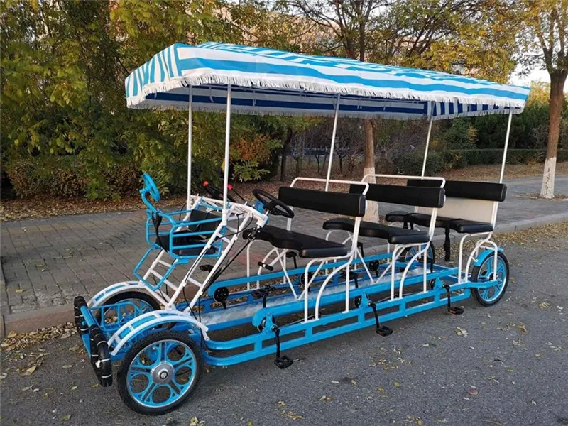 2pcs/lot 4 Wheels Pedal Bicycle Bikes Tandem Rickshaw Surrey Sightseeing Road Bike Passenger Car With Awning 6 Seat | Бытовая техника