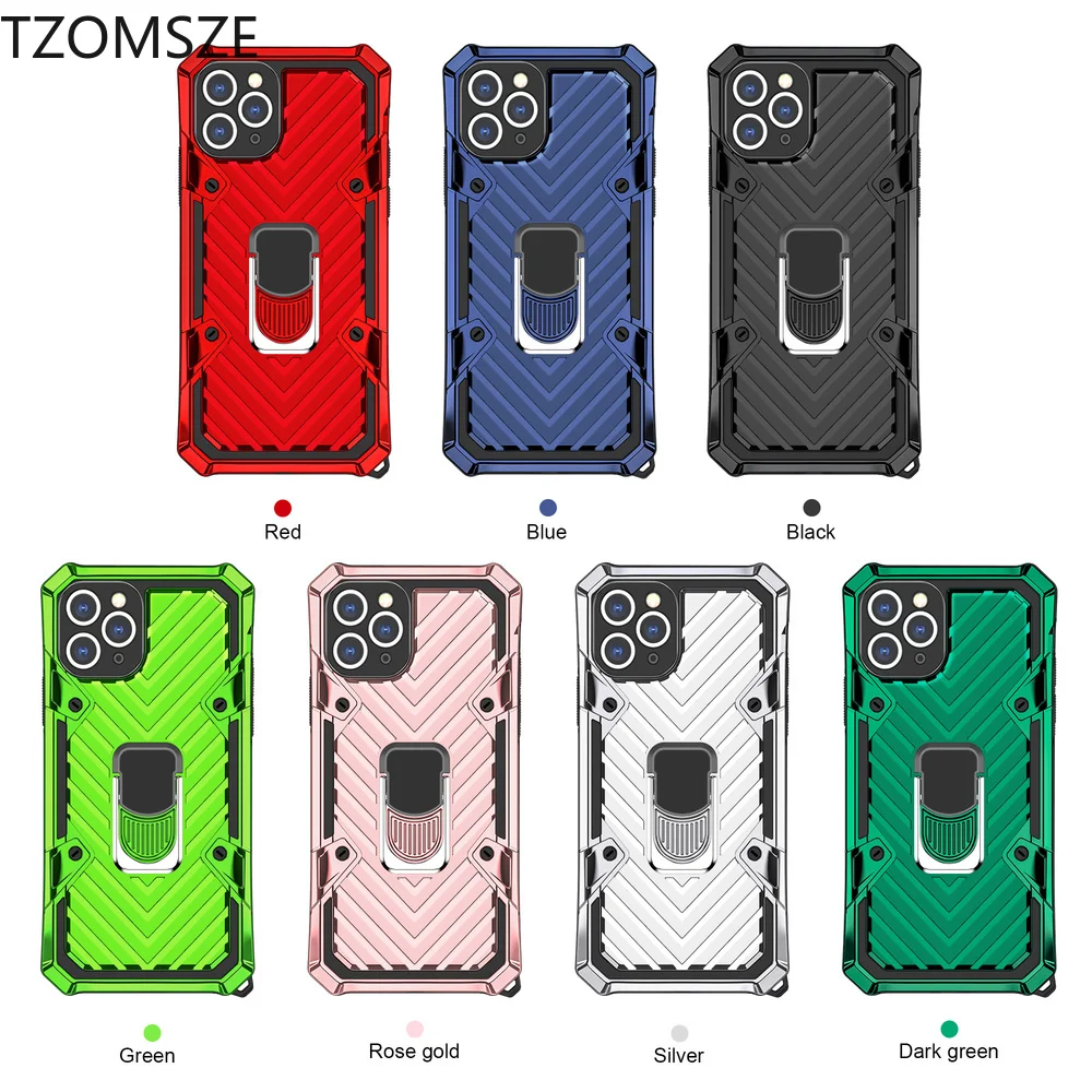 

Shockproof Armor Phone Cases for iPhone 12 mini 11 Pro Max XS XR 7 8 Plus SE2020 Case Kickstand Double Layer Cover Magnetic Ring