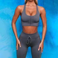 asheywr new women seamless sets fitness skinny zipper push up bras suit female high waist elastic vertical stripes workout set