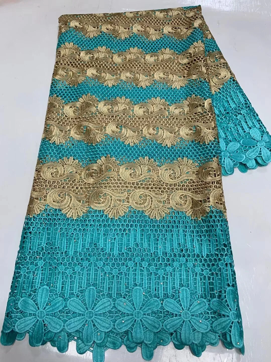 

Binocolor Nigerian lace fabric africa cord lace high quality guipure lace embroider french lace African Water Soluble Cord Lace