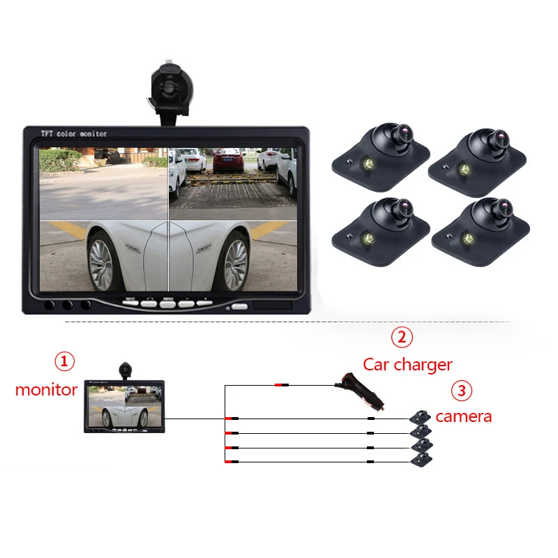 7 дюймов 4 Сплит Автомобильный дисплей + фоточувствительная Автомобильная камера