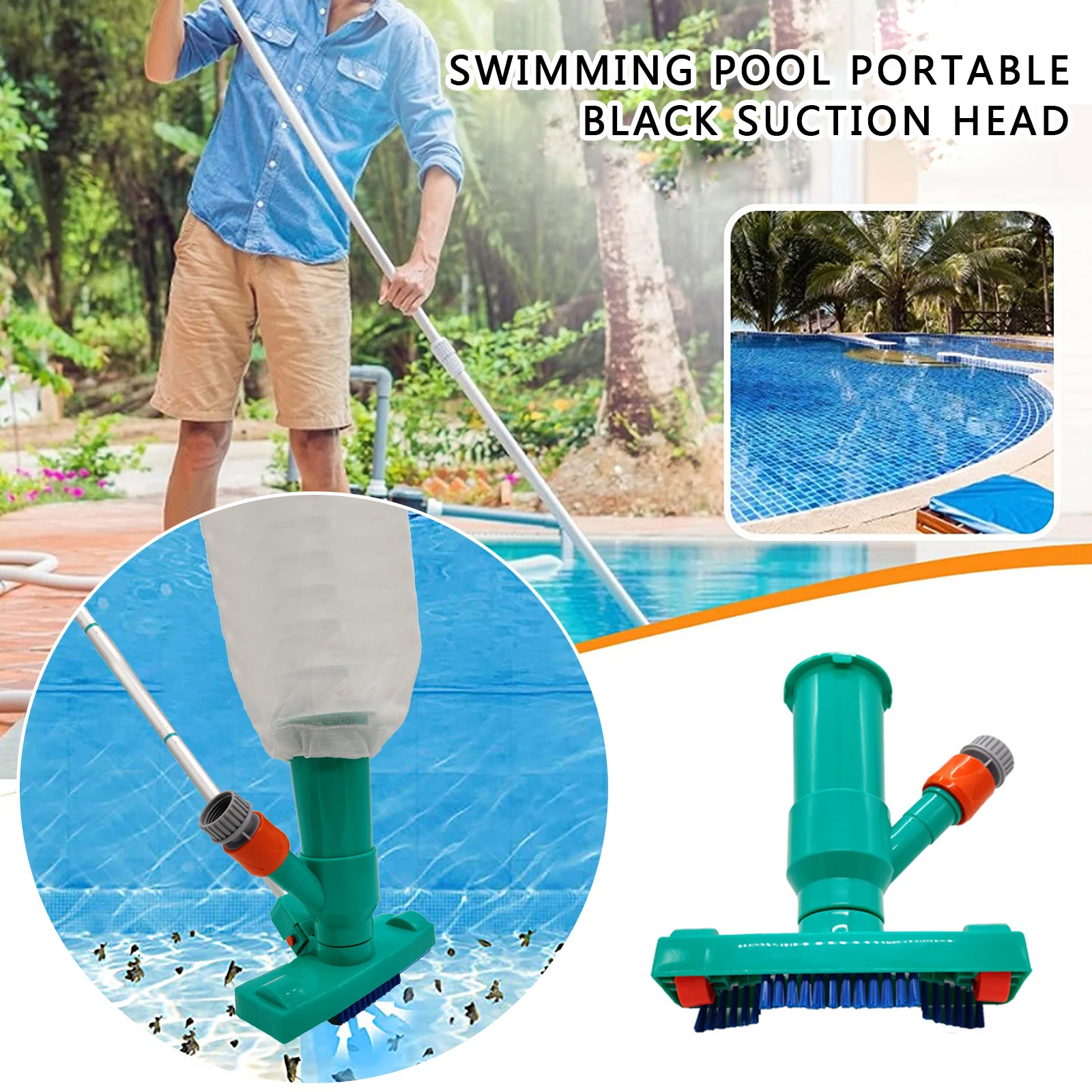 

Pool Vacuum Head with Brush Bag Pole for Swimming Pool Spa Pond Fountain Cleaning Tool Above-ground Cleaner Kit