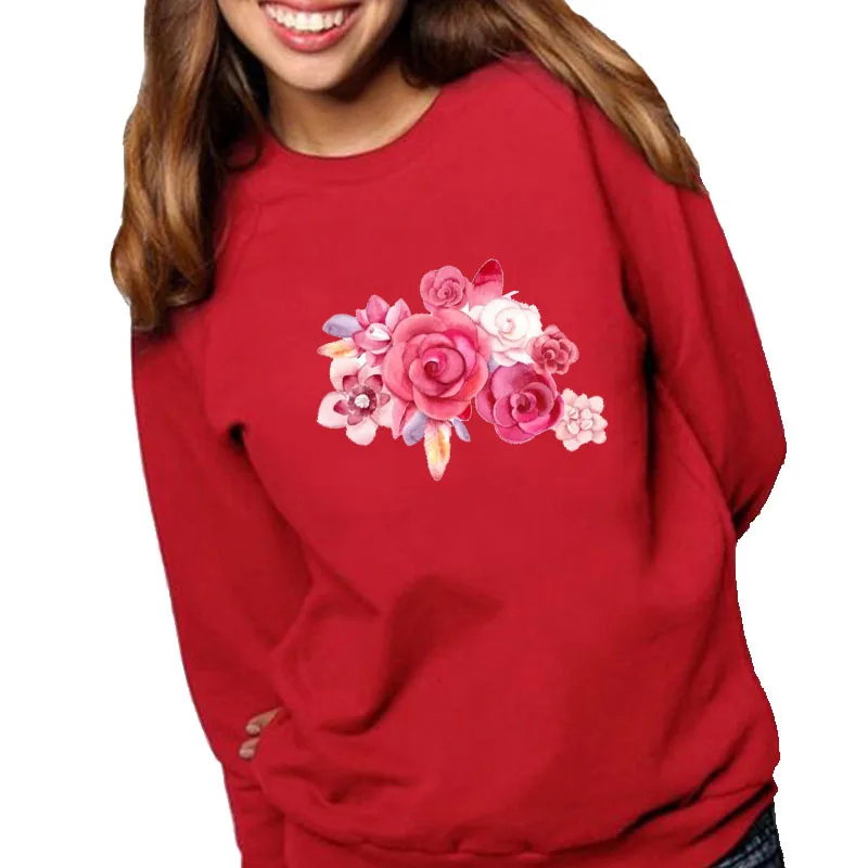 

Women Hoodie Sasanqua Flower Printed Hoodies Women Fleece Long Sleeve O Neck Loose Sweatshirt Girls Pullovers Winter