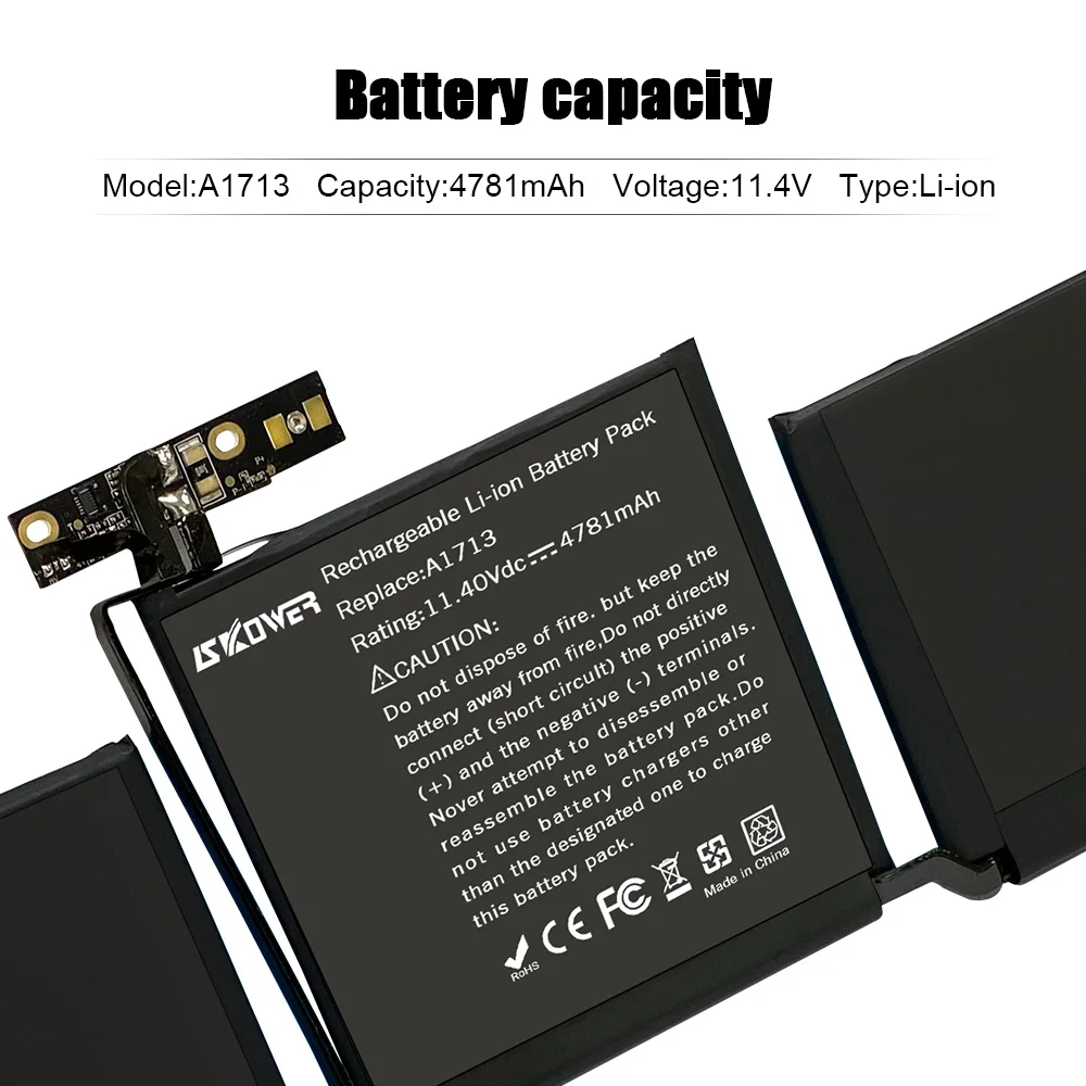 Аккумулятор для ноутбука SKOWER 11 4 V A1713 Apple MacBook 13 &quotA1708 (позже 2016-Mid 2017) EMC 2978 3164 020-00946