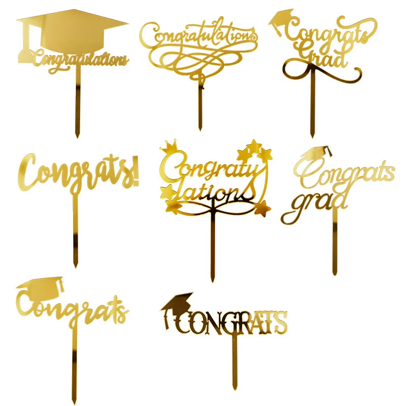 

Congrats Graduation New Acrylic Cake Toppers Gold Star Baking Cake Toppers for Graduation Season Party Cupcake Decoration 2021